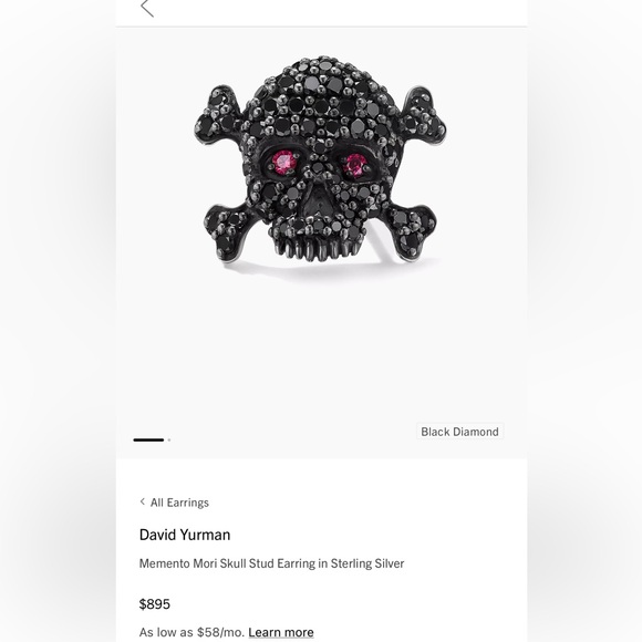 David Yurman Memento Mori Skull Stud Earring in Sterling Silver - Picture 1 of 3